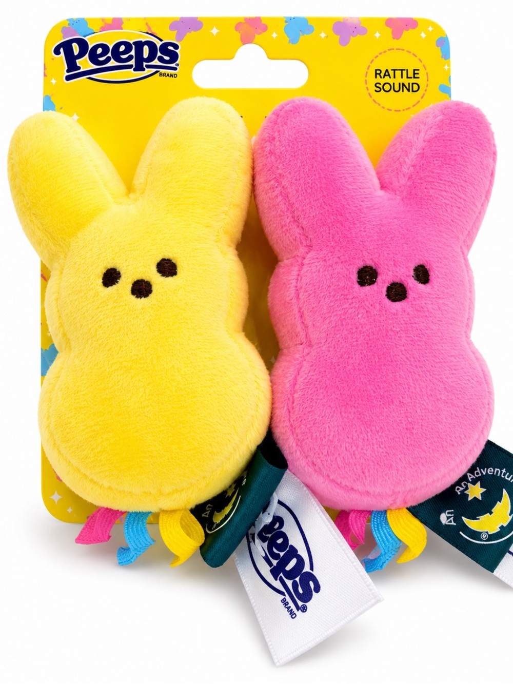 Peeps Plush Bunny Cat Toy Set – 2 Pack (Yellow & Pink) with Rattle Sound nwt